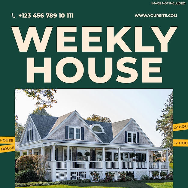 PSD psd weekly house on dark green background instagram post template