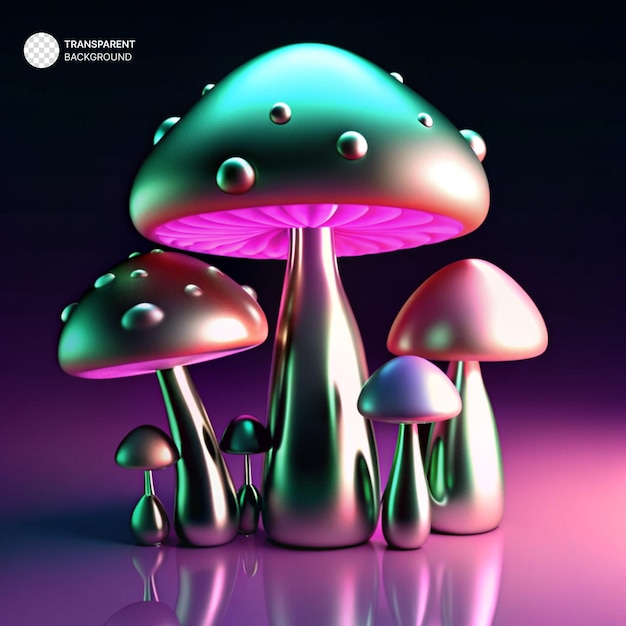 PSD psd weird mushrooms with metallic reflective effect