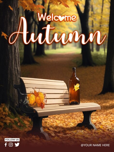 PSD psd welcome autumn background and autumn poster design