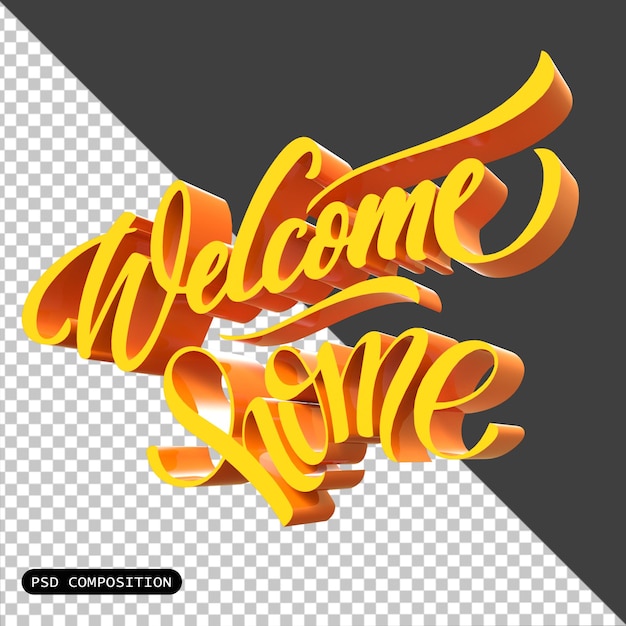 PSD psd welcome home 3d типография икона изолированная 3d рендеринг иллюстрация