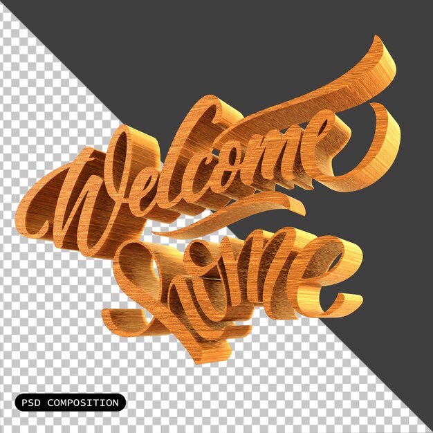 PSD psd welcome home 3d tipografia icona isolata 3d rendering illustrazione