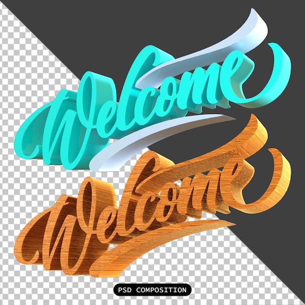 PSD psd welcome pack 3d tipografia icona isolata 3d rendering illustrazione