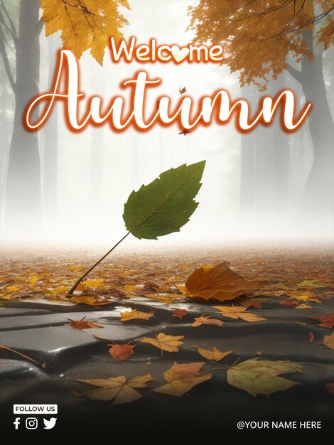 Psd welkom herfst achtergrond en herfst poster ontwerp