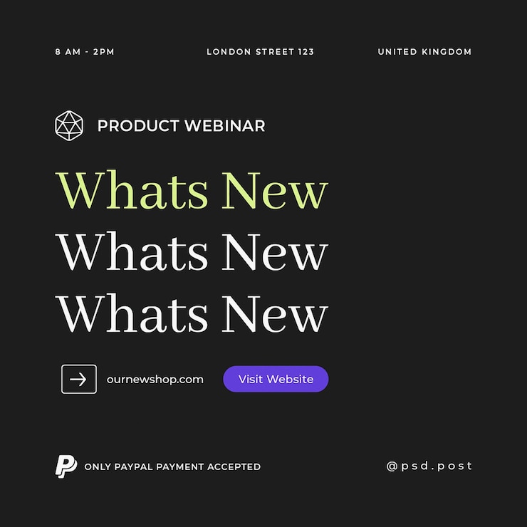 PSD psd whats new product webinar typography design concept for social media and instagram post template