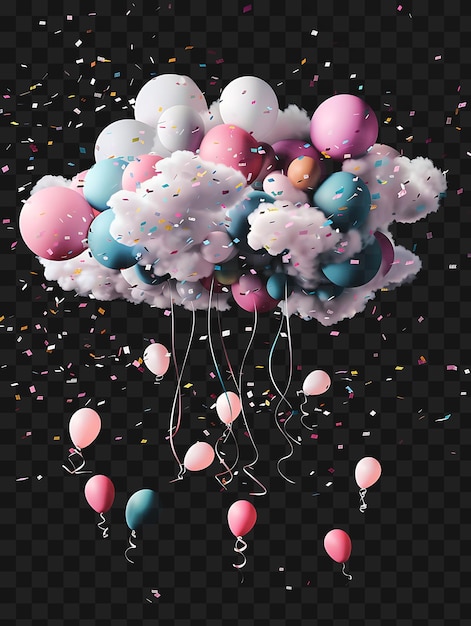 PSD psd whimsical balloon cloud with floating balloons and cascading y2k neon glow tshirt tatoo ink art