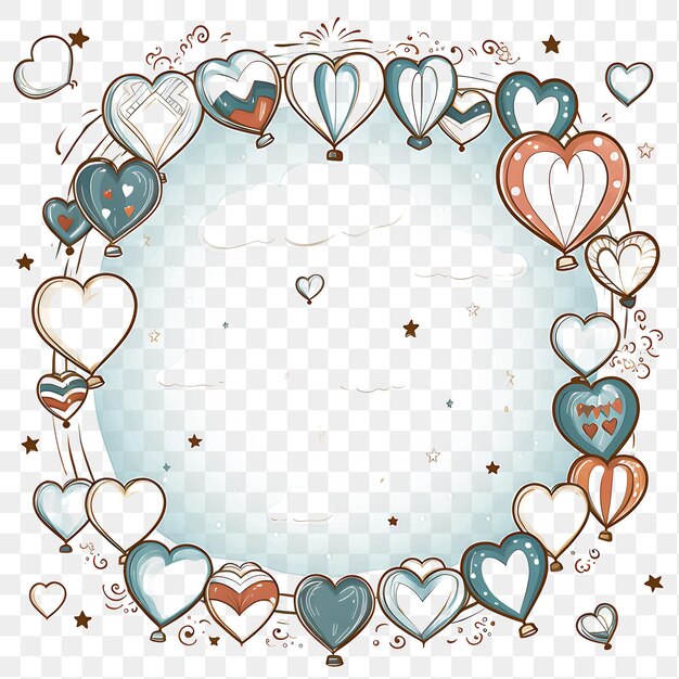 Psd Whimsical Heart Shaped Frame Z Chmurami, Gwiazdami I Gorącym Powietrzem 2d Frame Design Outline T-shirt