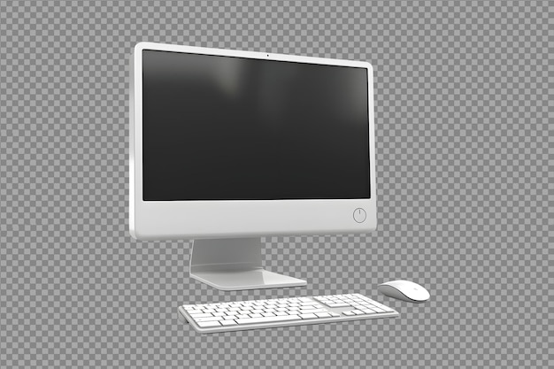 PSD psd white desktop computer lcd keyboard mouse isolated on transparent background