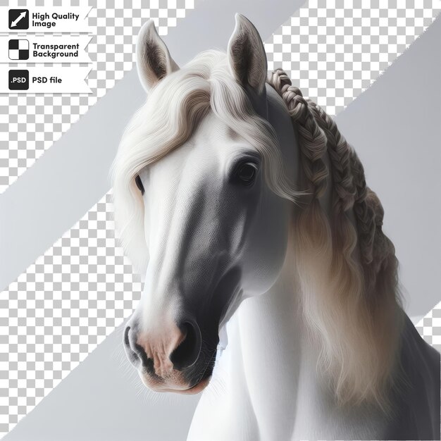 Psd white horse portrait on transparent background with editable mask layer