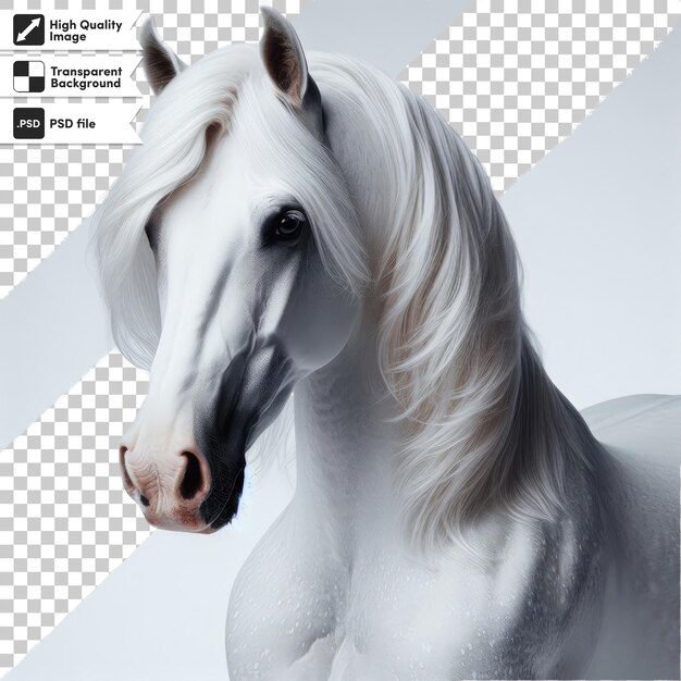 PSD psd white horse portrait on transparent background with editable mask layer