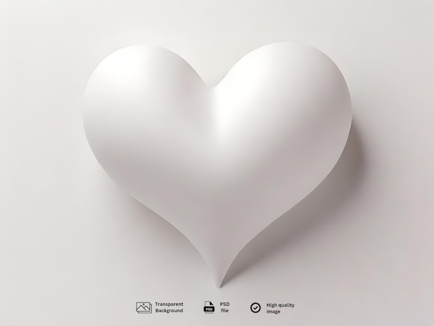 Psd white love heart 3d icon on transparent background