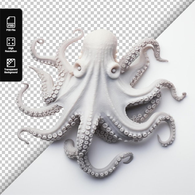 PSD psd white octopus isolated on transparent background