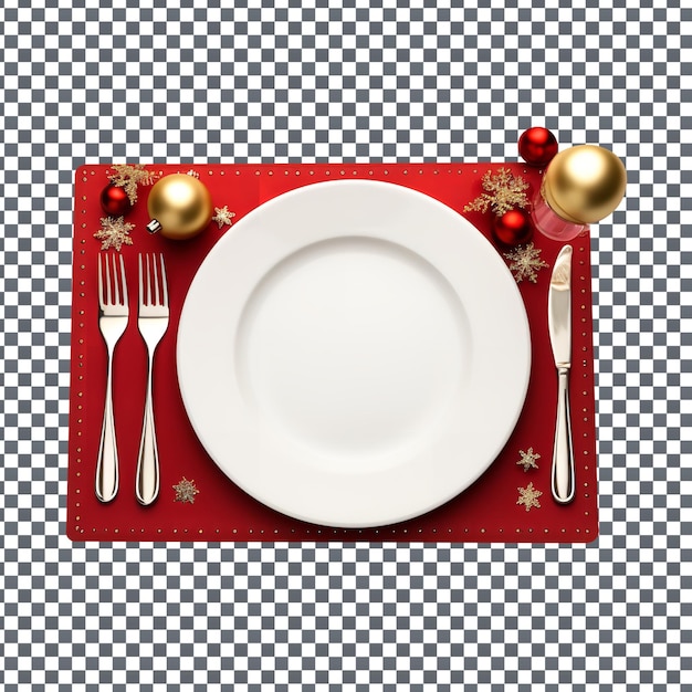 PSD psd white plate setting table isolated on transparent background