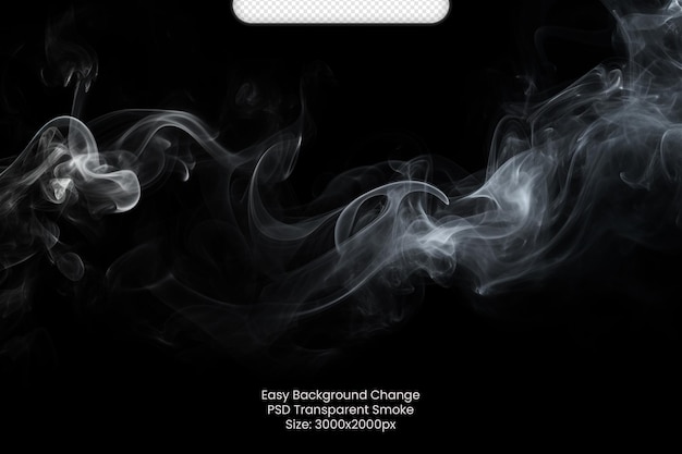Psd white smoke isolated on transparent black background