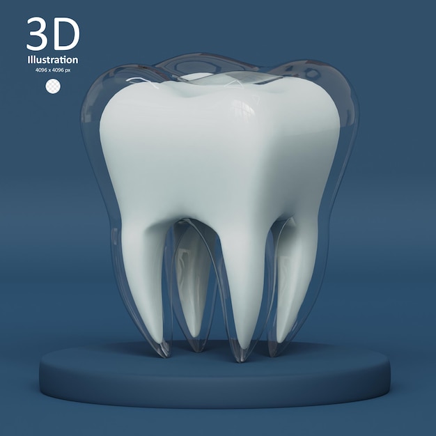 Psd dente bianco 3d renderizzato icona stomatologia e concetto di odontoiatria