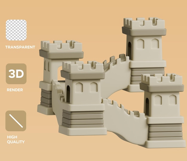 PSD Wielki Mur Chiński Ilustracja 3D