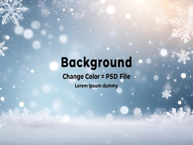 PSD Winter snowflakes background with soft bokeh lights abstract blue vector texture design ai