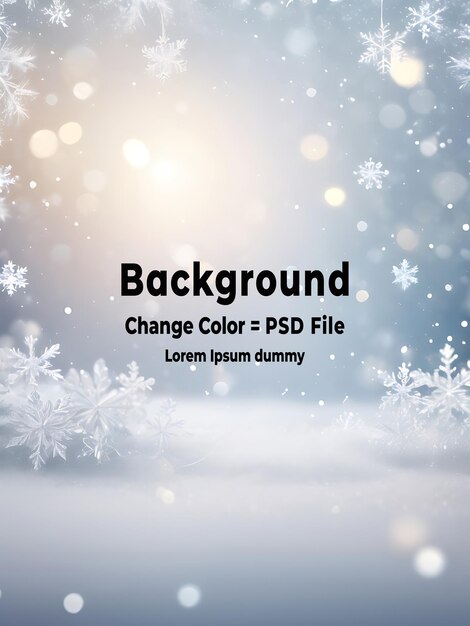 PSD Winter snowflakes background with soft bokeh lights abstract blue vector texture design ai
