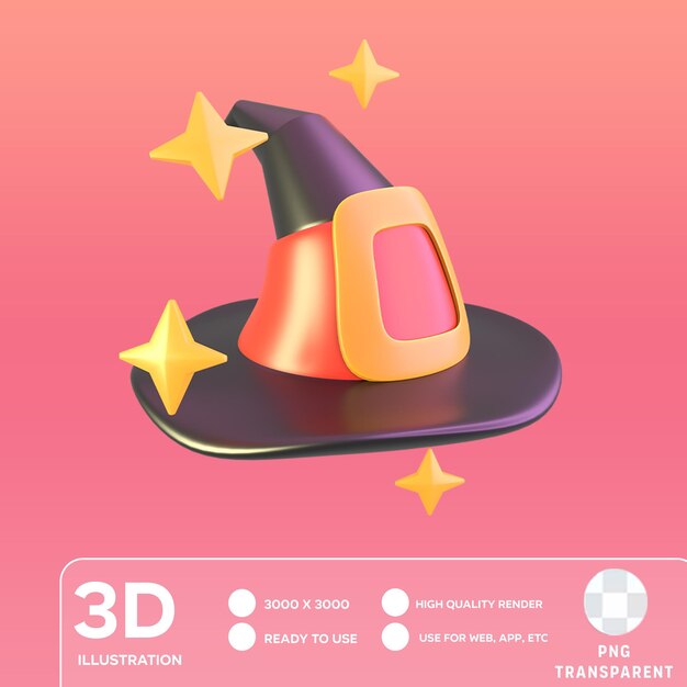 PSD illustrazione 3d del cappello da strega psd