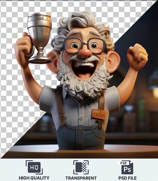 PSD psd with transparent 3d animated pewterer holding a pewter mug