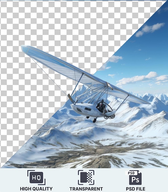 PSD psd with transparent 3d hang glider soaring above mountains