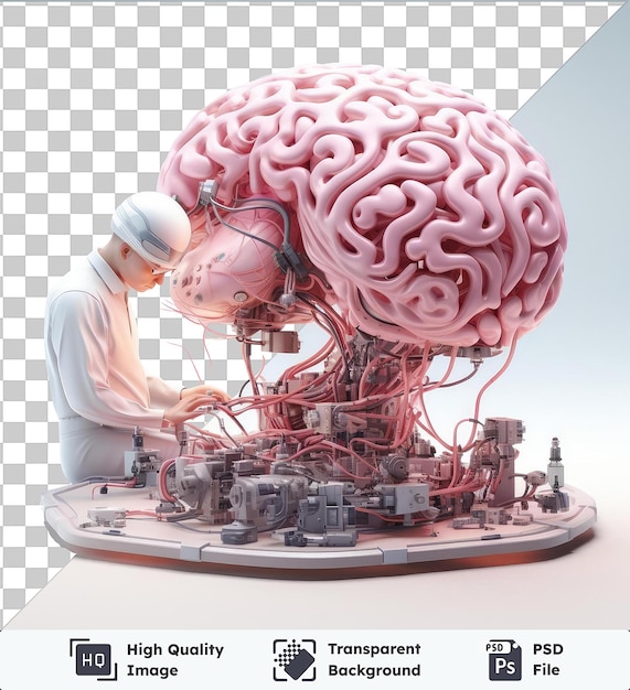 PSD psd con neuroscienziato 3d trasparente che studia il cervello