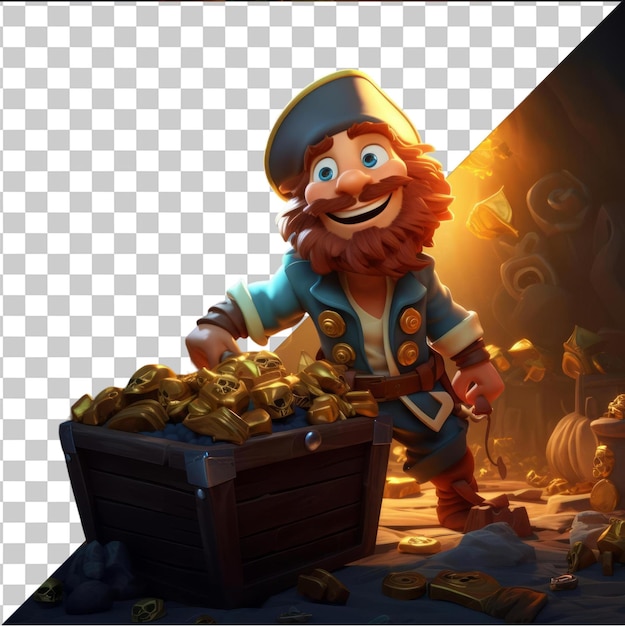 PSD psd with transparent 3d pirate cartoon searching for buried treasure