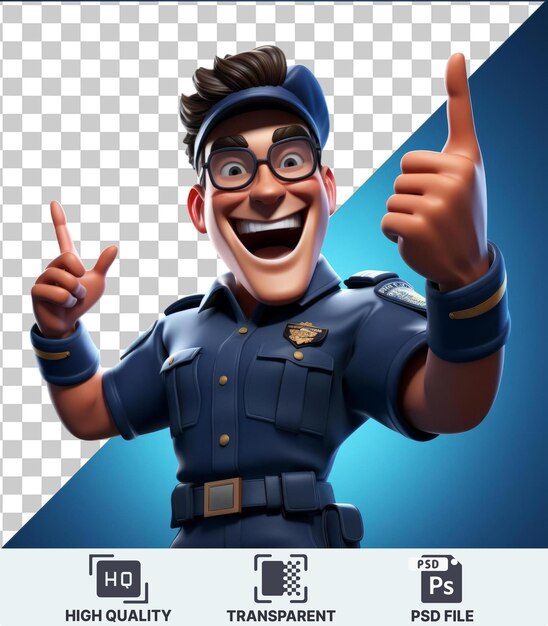 Psd with transparent 3d police officer cartoon catching criminals