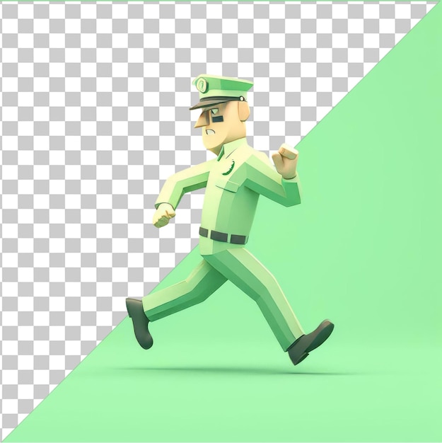 PSD psd with transparent 3d police officer cartoon chasing a thief