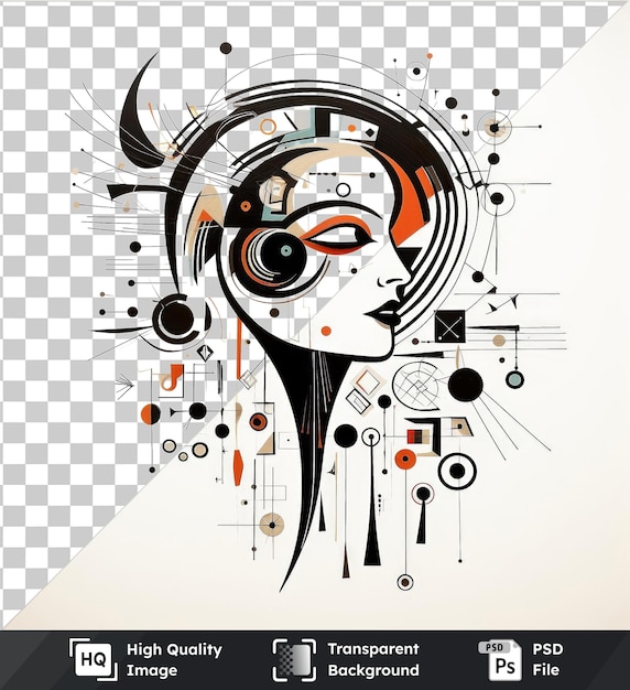 PSD psd with transparent abstract line art vector symbol sketch black and white a woman39s face