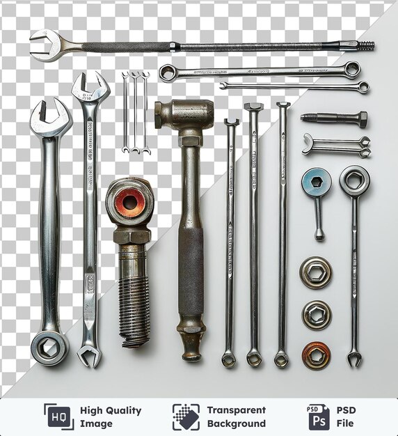 Psd with transparent automotive maintenance tools set on a isolated background