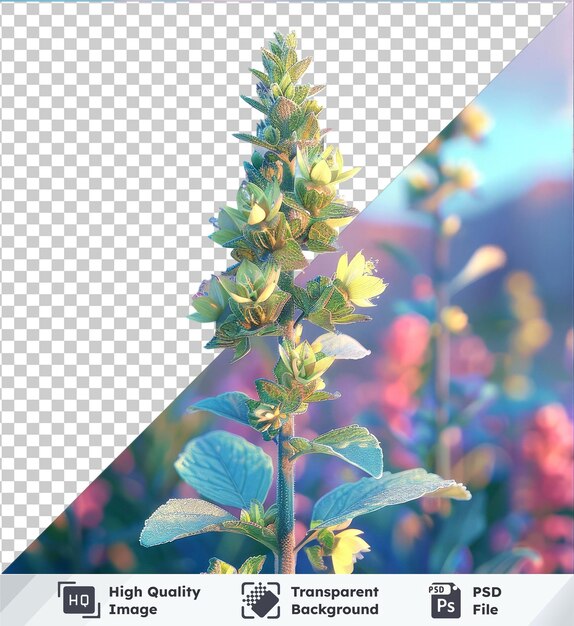 PSD psd with transparent basil flower in the foreground