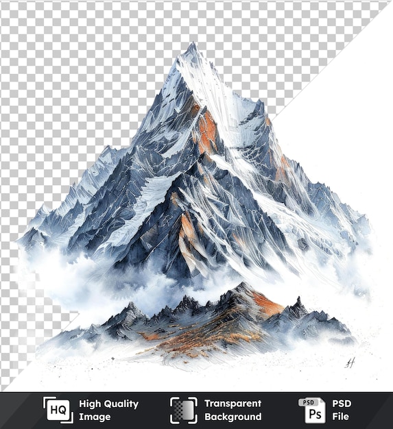 PSD psd with transparent creating minimalist mountain art with watercolors on a isolated background