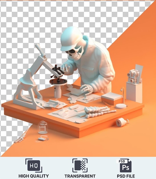 PSD psd with transparent d forensic scientist cartoon examining evidence 3d model