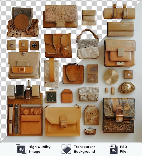 PSD psd with transparent designer handbag collection set on a isolated background