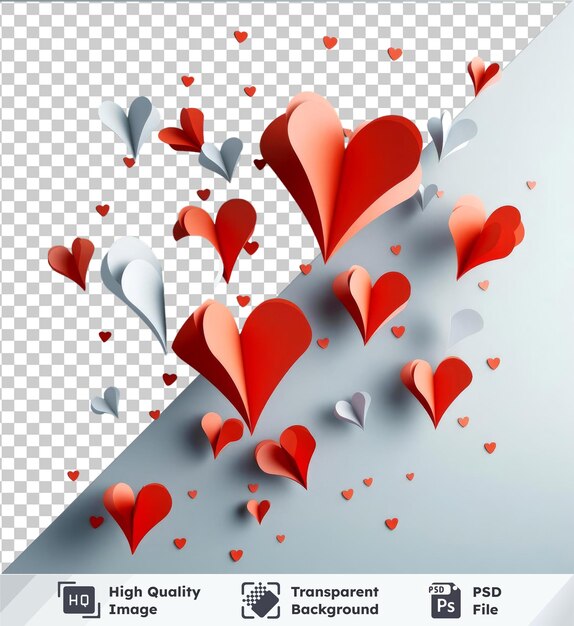 Psd with transparent flying paper hearts mockup valentine39s day concept