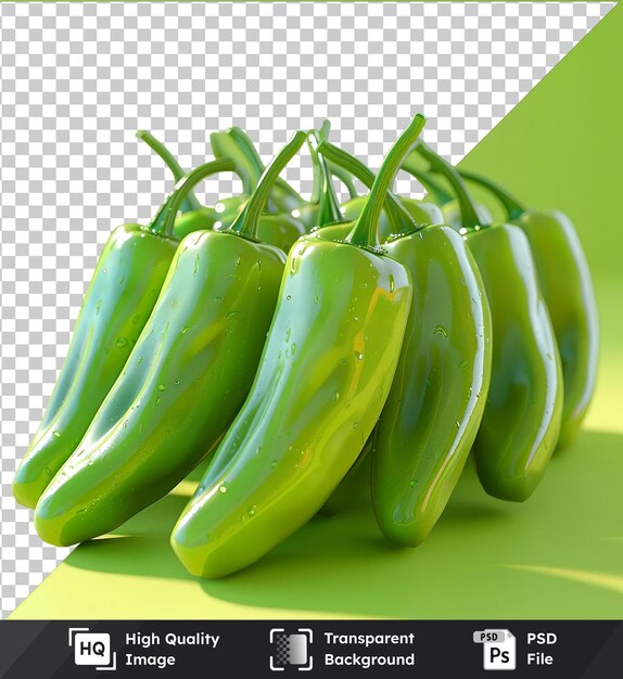 PSD psd with transparent green peppers on a green table