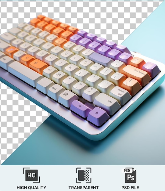 Psd with transparent keyboard on a blue background