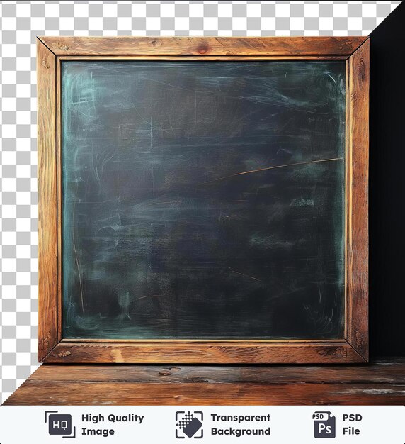 PSD psd with transparent kitchen chalkboard on a wooden table