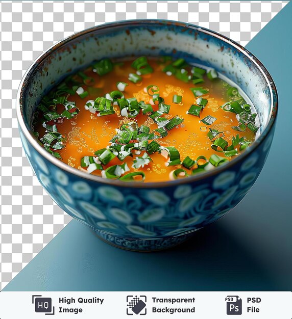 PSD psd with transparent miso soup in a blue bowl