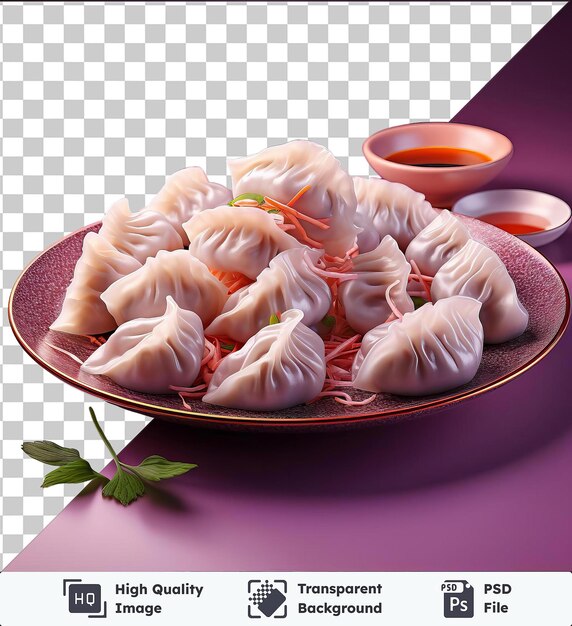 PSD psd with transparent plate of dumplings on a purple background