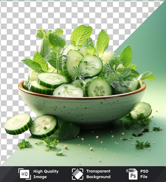 PSD psd with transparent refreshing cucumber salad in a bowl