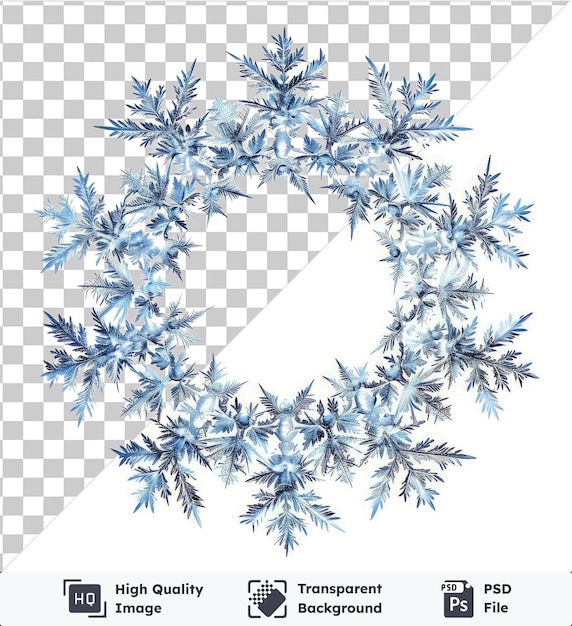 PSD psd with transparent sparkling frost patterns vector symbol winter white wreath on a isolated background