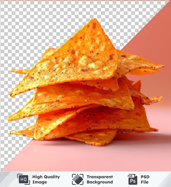 PSD psd with transparent stack of chili tortilla chips on a pink background