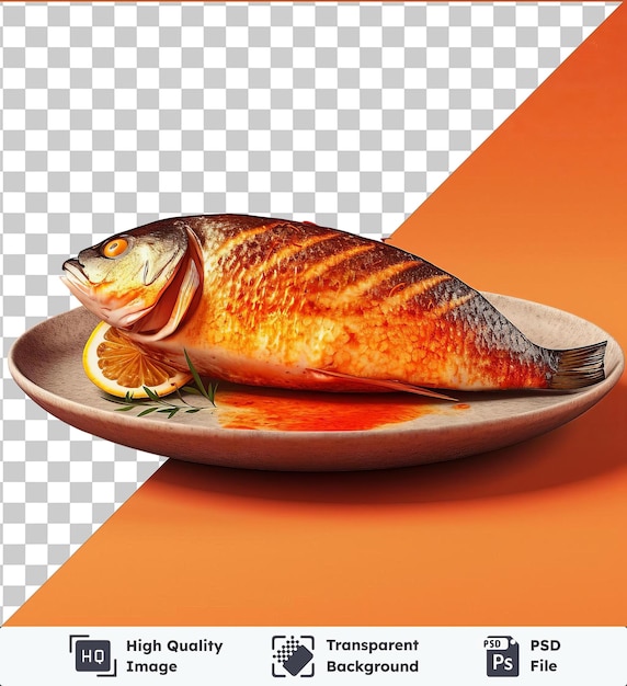 PSD psd with transparent tasty grilled fish on a plate