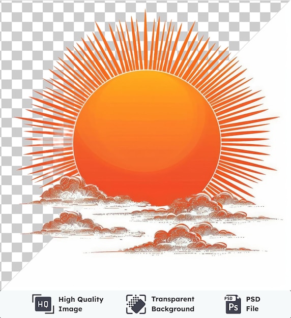 PSD psd with transparent vector sun rays symbol dawn orange sky and clouds on a isolated background