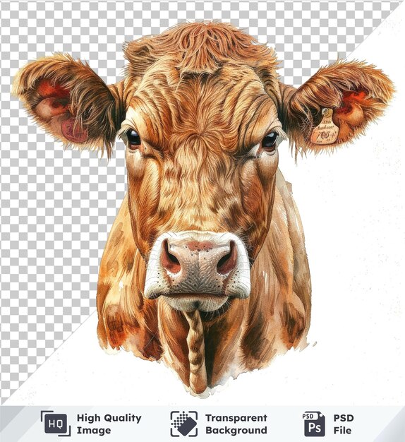 PSD Псд с прозрачной акварельной иллюстрацией коричневой коровы