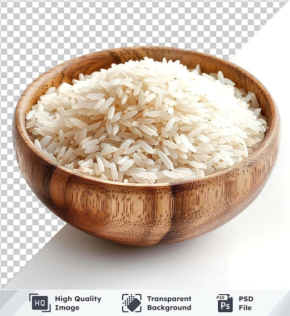 PSD psd con riso bianco trasparente in una ciotola di legno vista superiore png clipart