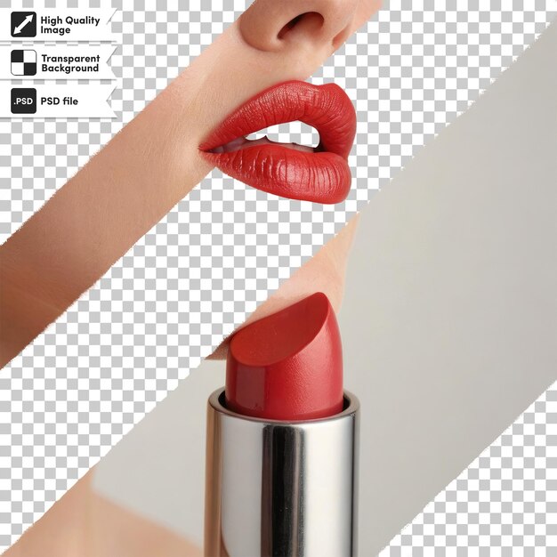 PSD psd woman applying lipstick red lipstick on transparent background with editable mask layer