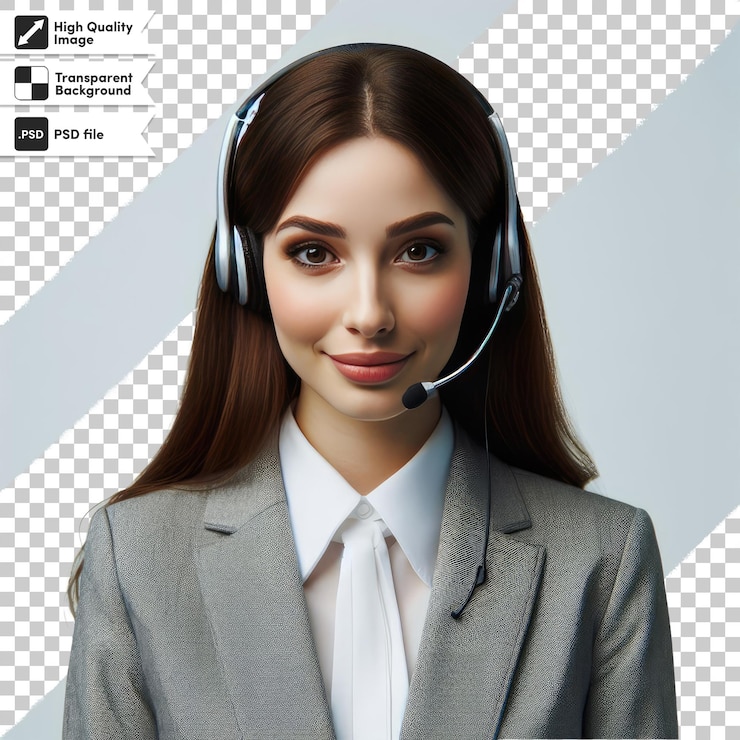 PSD psd woman call center operator with headset on transparent background