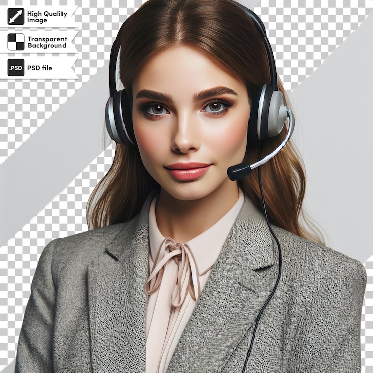 PSD psd woman call center operator with headset on transparent background